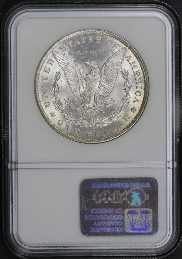 Reverse of this 1885-O Morgan Dollar NGC MS-64 Obverse Rainbow Toning