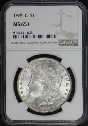 Obverse of this 1885-O Morgan Dollar NGC MS-65+