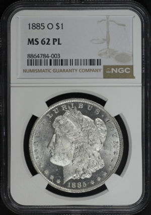 Obverse of this 1885-O Morgan Dollar NGC MS-62 PL