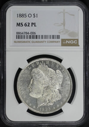 Obverse of this 1885-O Morgan Dollar NGC MS-62 PL