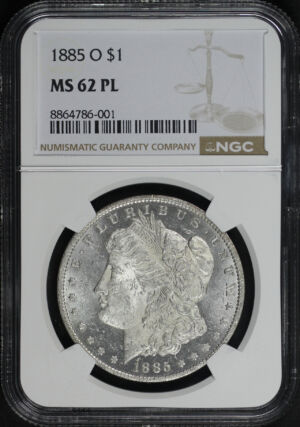 Obverse of this 1885-O Morgan Dollar NGC MS-62 PL