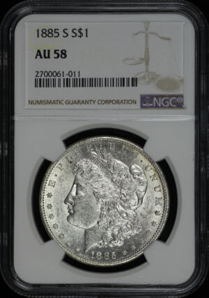 Obverse of this 1885-S Morgan Dollar NGC AU-58