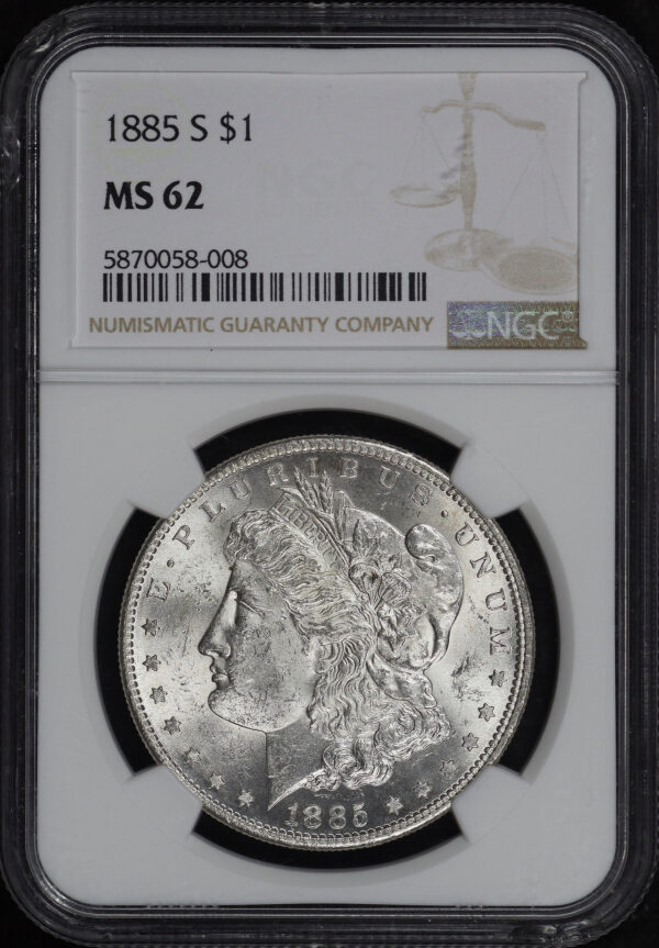 Obverse of this 1885-S Morgan Dollar NGC MS-62