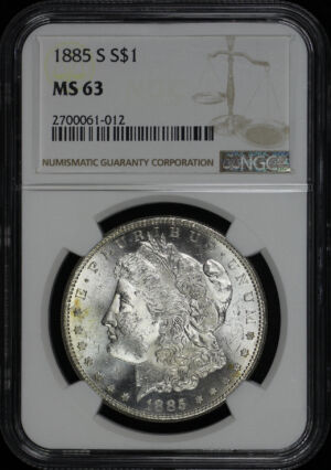 Obverse of this 1885-S Morgan Dollar NGC MS-63