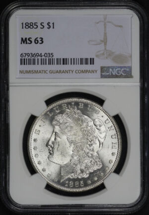 Obverse of this 1885-S Morgan Dollar NGC MS-63