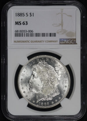 Obverse of this 1885-S Morgan Dollar NGC MS-63