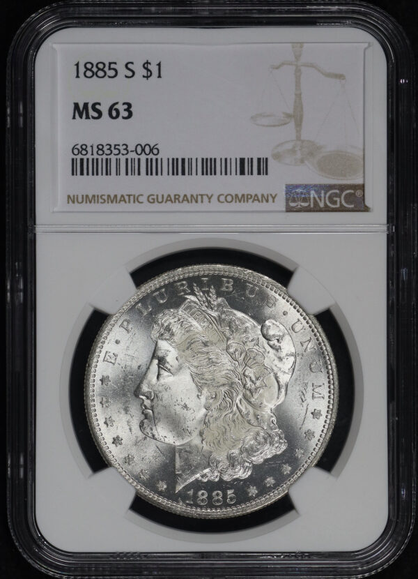 Obverse of this 1885-S Morgan Dollar NGC MS-63