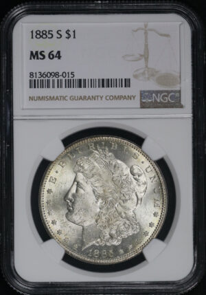 Obverse of this 1885-S Morgan Dollar NGC MS-64