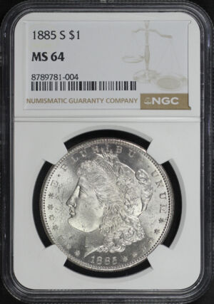 Obverse of this 1885-S Morgan Dollar NGC MS-64