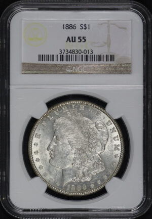 Obverse of this 1886 Morgan Dollar NGC AU-55