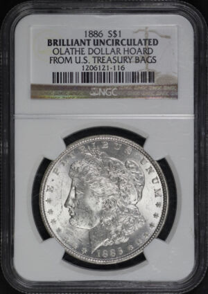 Obverse of this 1886 Morgan Dollar NGC UNC-Olathe Dollar Hoard From U.S. Treasury Bags