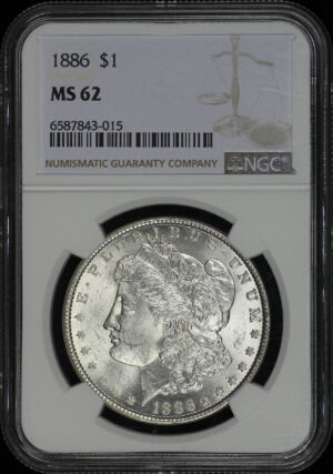 Obverse of this 1886 Morgan Dollar NGC MS-62