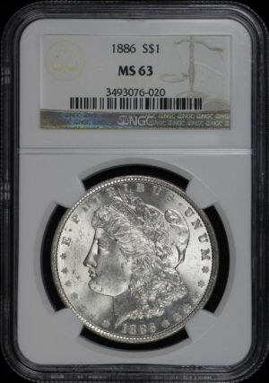 Obverse of this 1886 Morgan Dollar NGC MS-63