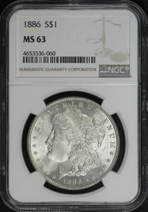 Obverse of this 1886 Morgan Dollar NGC MS-63