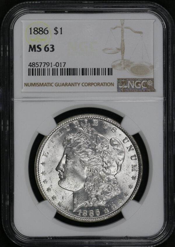 Obverse of this 1886 Morgan Dollar NGC MS-63