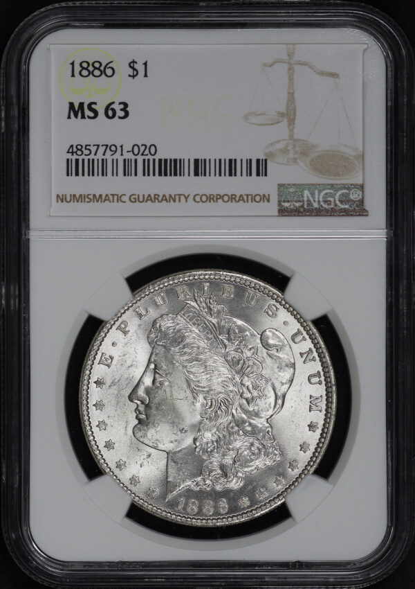 Obverse of this 1886 Morgan Dollar NGC MS-63
