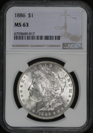 Obverse of this 1886 Morgan Dollar NGC MS-63