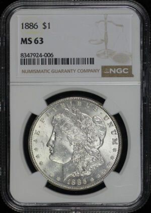 Obverse of this 1886 Morgan Dollar NGC MS-63