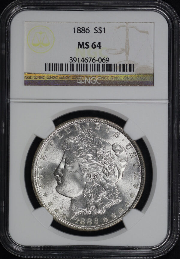 Obverse of this 1886 Morgan Dollar NGC MS-64