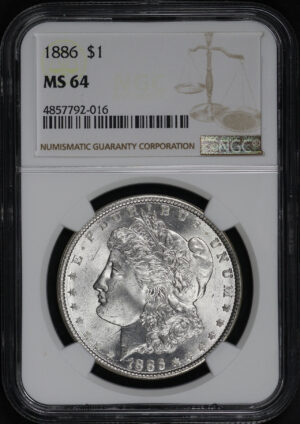Obverse of this 1886 Morgan Dollar NGC MS-64