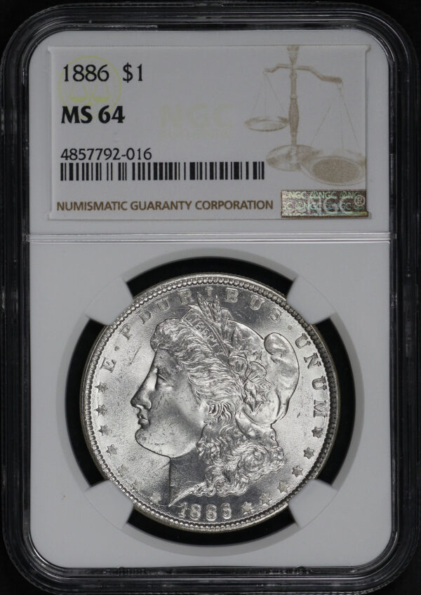 Obverse of this 1886 Morgan Dollar NGC MS-64