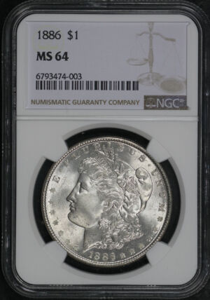 Obverse of this 1886 Morgan Dollar NGC MS-64