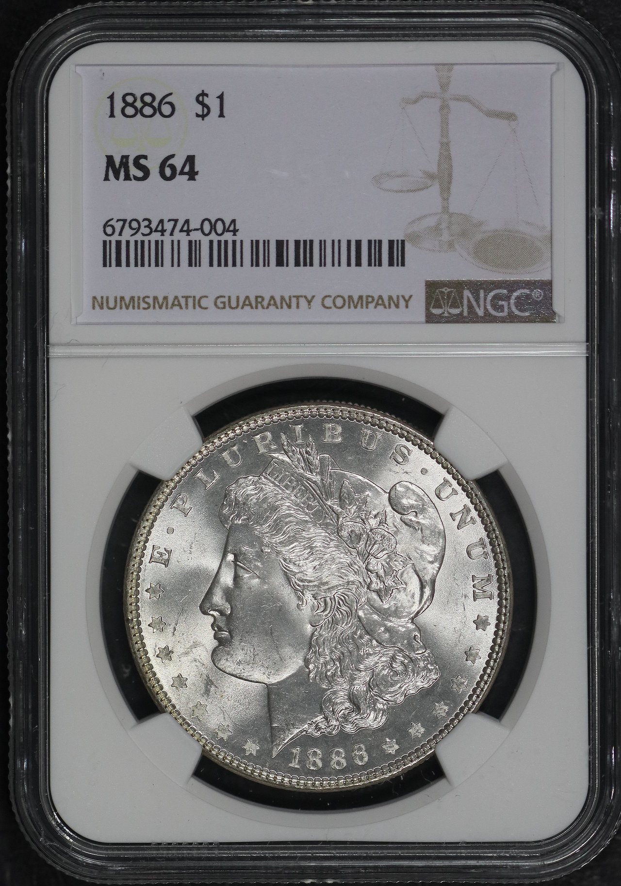 Obverse of this 1886 Morgan Dollar NGC MS-64