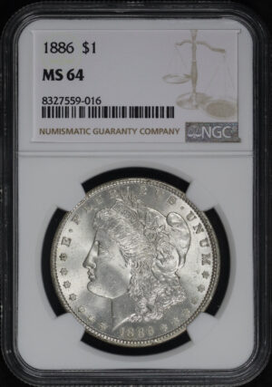 Obverse of this 1886 Morgan Dollar NGC MS-64