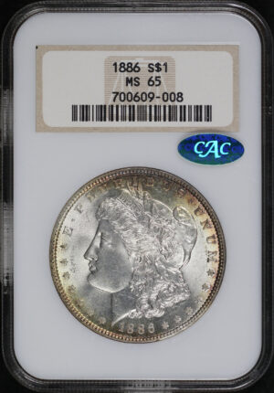 Obverse of this 1886 Morgan Dollar NGC MS-65 CAC