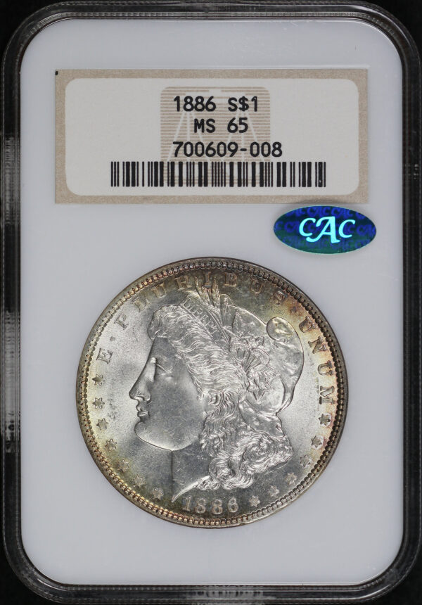 Obverse of this 1886 Morgan Dollar NGC MS-65 CAC