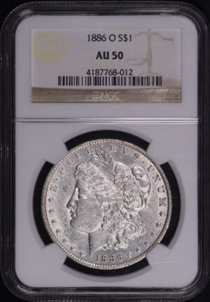 Obverse of this 1886-O Morgan Dollar NGC AU-50