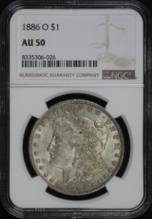 Obverse of this 1886-O Morgan Dollar NGC AU-50