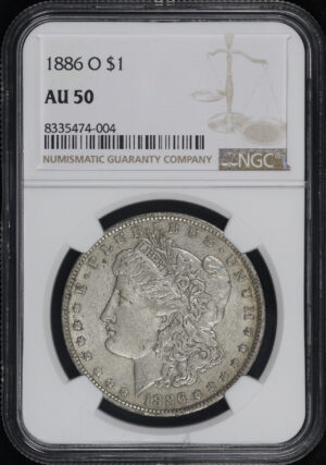 Obverse of this 1886-O Morgan Dollar NGC AU-50