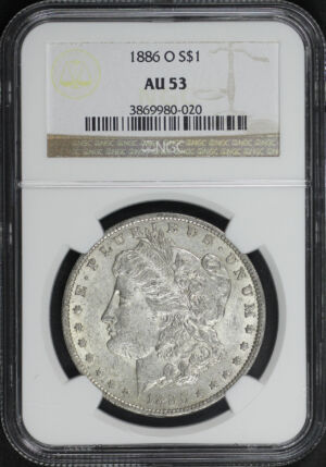 Obverse of this 1886-O Morgan Dollar NGC AU-53