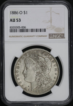 Obverse of this 1886-O Morgan Dollar NGC AU-53