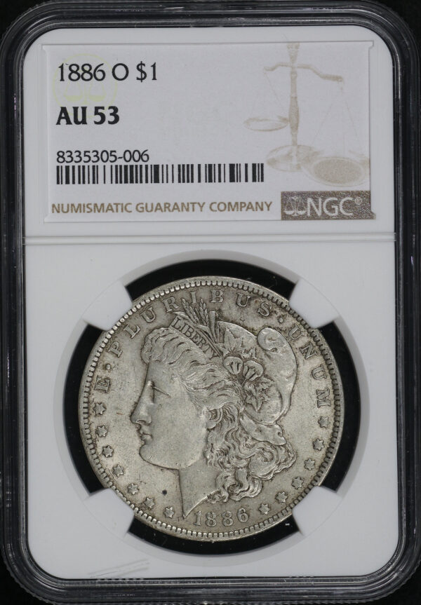 Obverse of this 1886-O Morgan Dollar NGC AU-53
