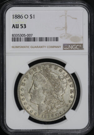 Obverse of this 1886-O Morgan Dollar NGC AU-53