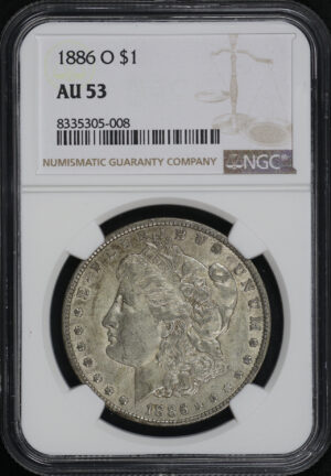 Obverse of this 1886-O Morgan Dollar NGC AU-53