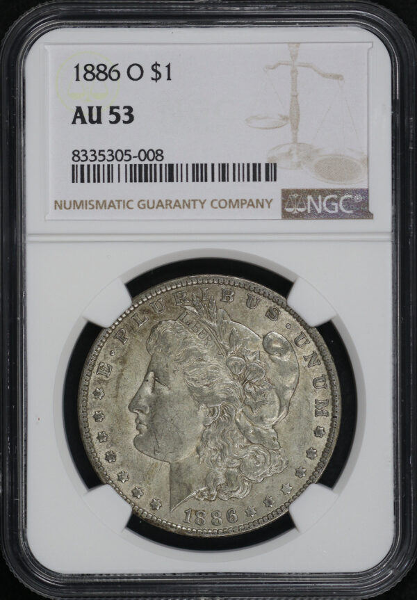 Obverse of this 1886-O Morgan Dollar NGC AU-53