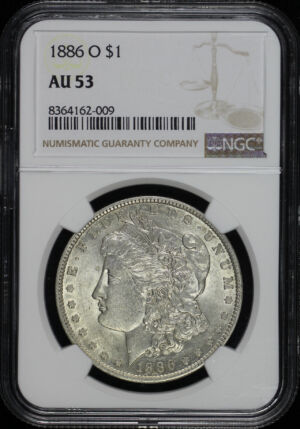 Obverse of this 1886-O Morgan Dollar NGC AU-53