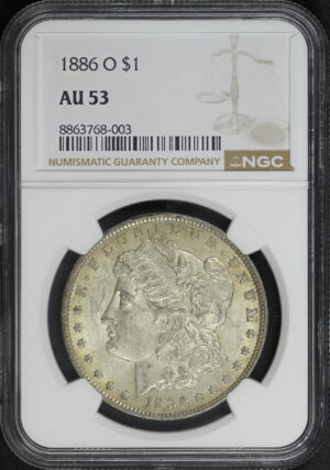 Obverse of this 1886-O Morgan Dollar NGC AU-53