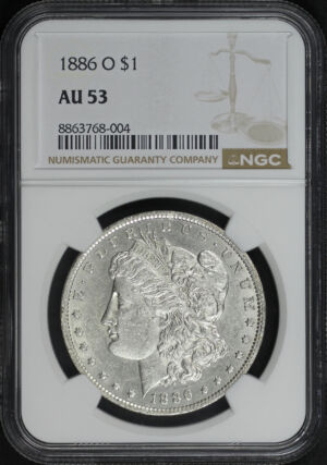 Obverse of this 1886-O Morgan Dollar NGC AU-53