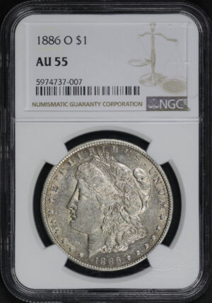 Obverse of this 1886-O Morgan Dollar NGC AU-55