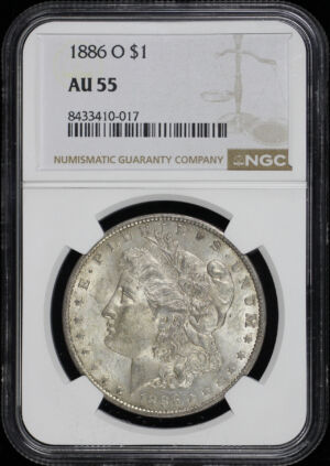 Obverse of this 1886-O Morgan Dollar NGC AU-55
