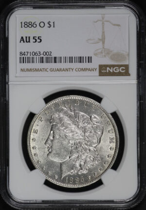 Obverse of this 1886-O Morgan Dollar NGC AU-55