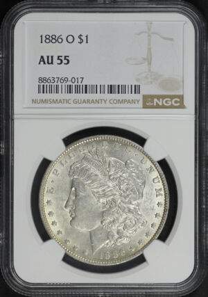 Obverse of this 1886-O Morgan Dollar NGC AU-55