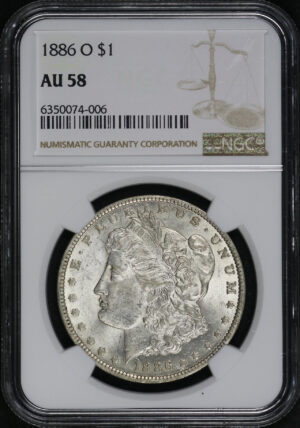 Obverse of this 1886-O Morgan Dollar NGC AU-58