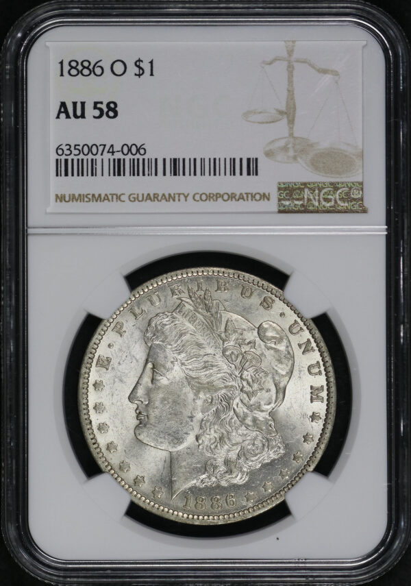 Obverse of this 1886-O Morgan Dollar NGC AU-58