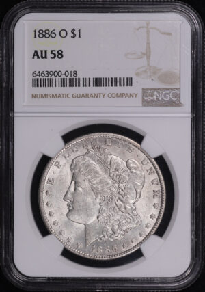 Obverse of this 1886-O Morgan Dollar NGC AU-58