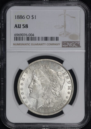 Obverse of this 1886-O Morgan Dollar NGC AU-58